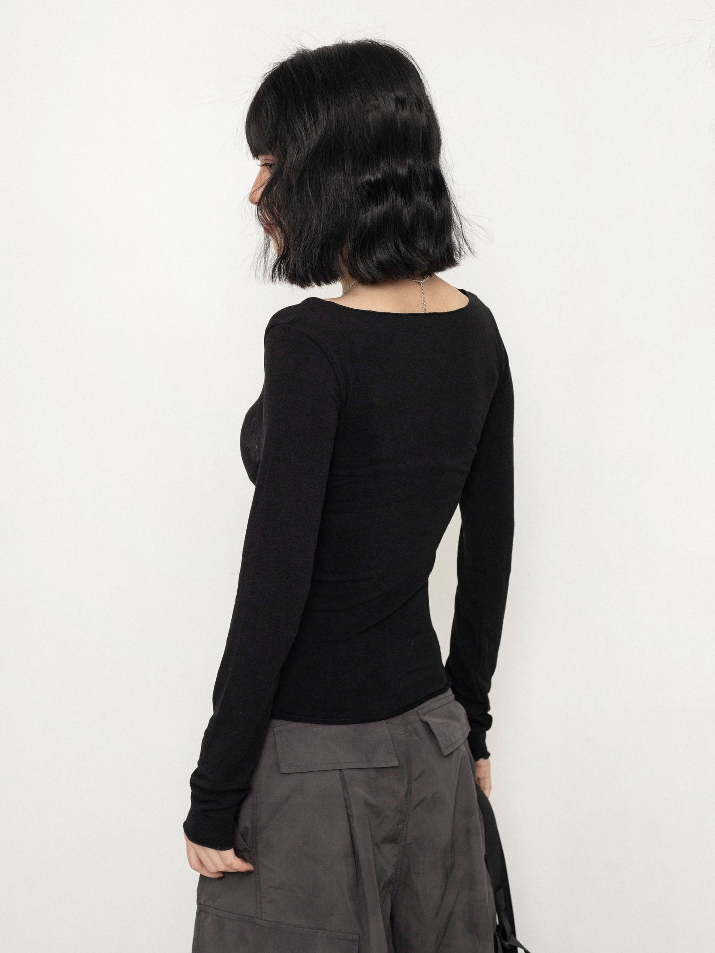 Black Tight Slim Long Sleeve Top