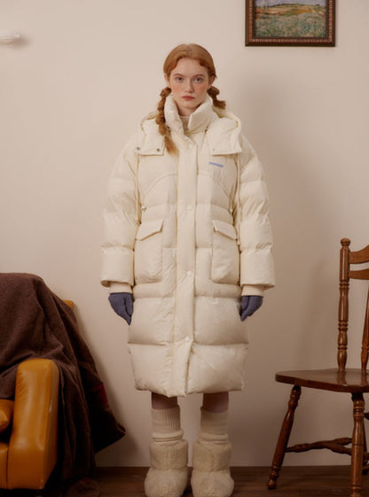 HOODED LOOSE LONG DUCK DOWN JACKET