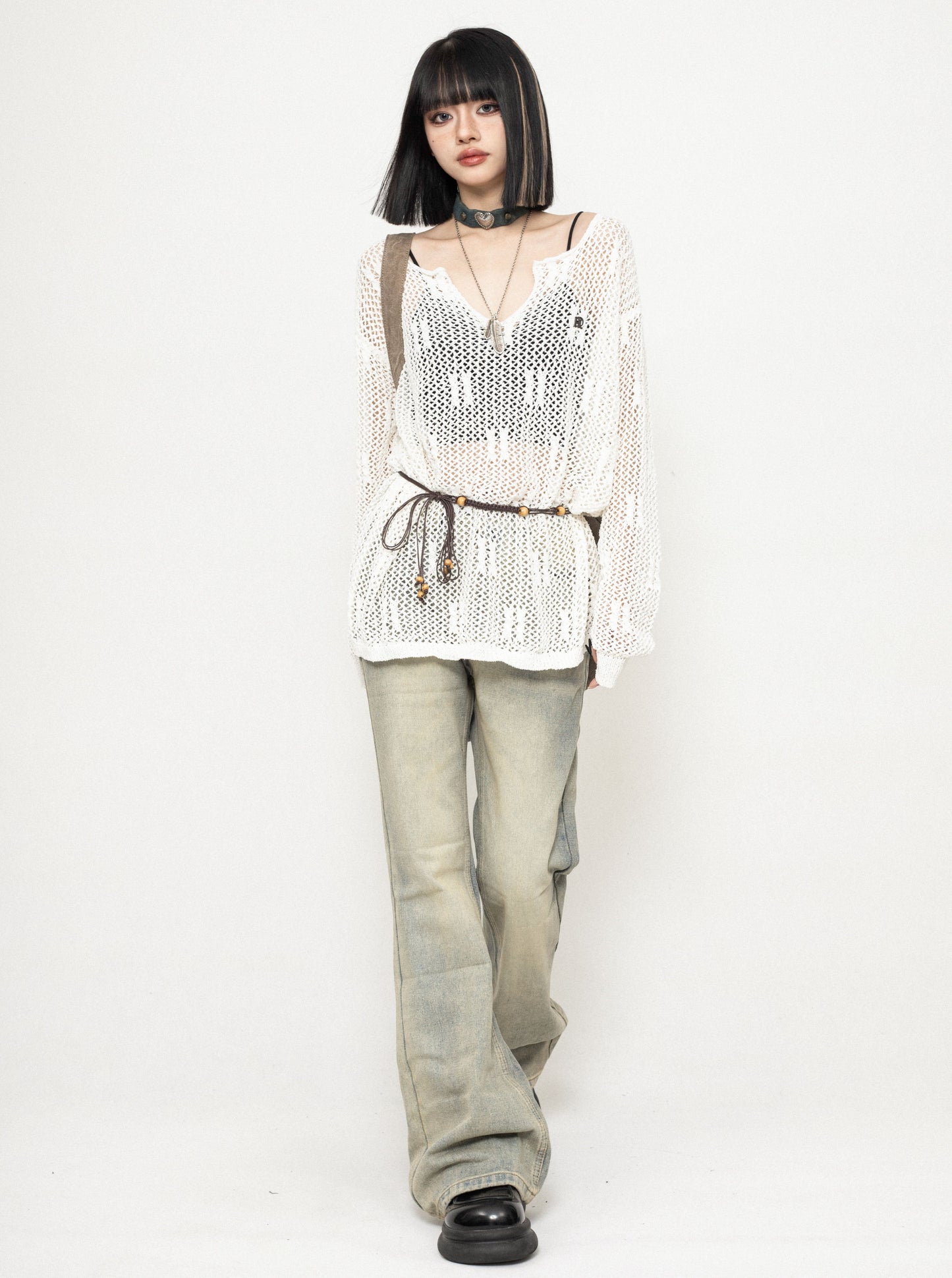 Lazy Style White Knitted Sweater Top