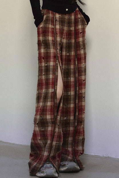 Art Academy Plaid Wide-Leg Pants