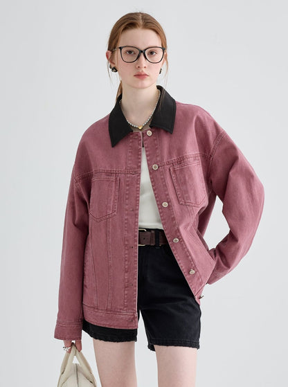 Contrast denim short jacket