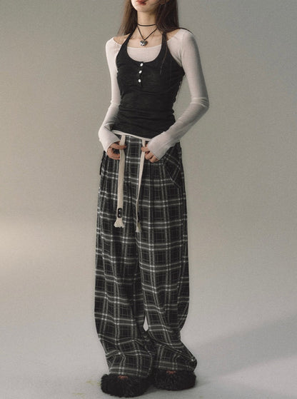 Simple Plaid Checked Track Pants