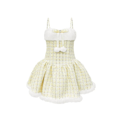 diamond bow pom-pom suspender dress