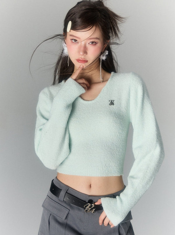 Simple V-Neck Loose Sleeve Tops