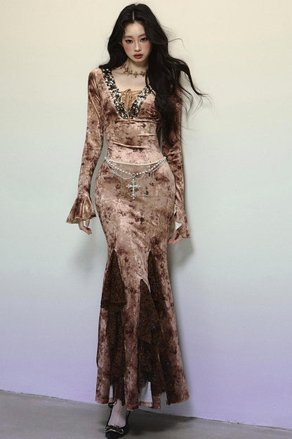 Deep V Mermaid Lace Dress