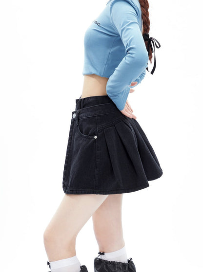 Denim Apron Shorts Two Piece Set