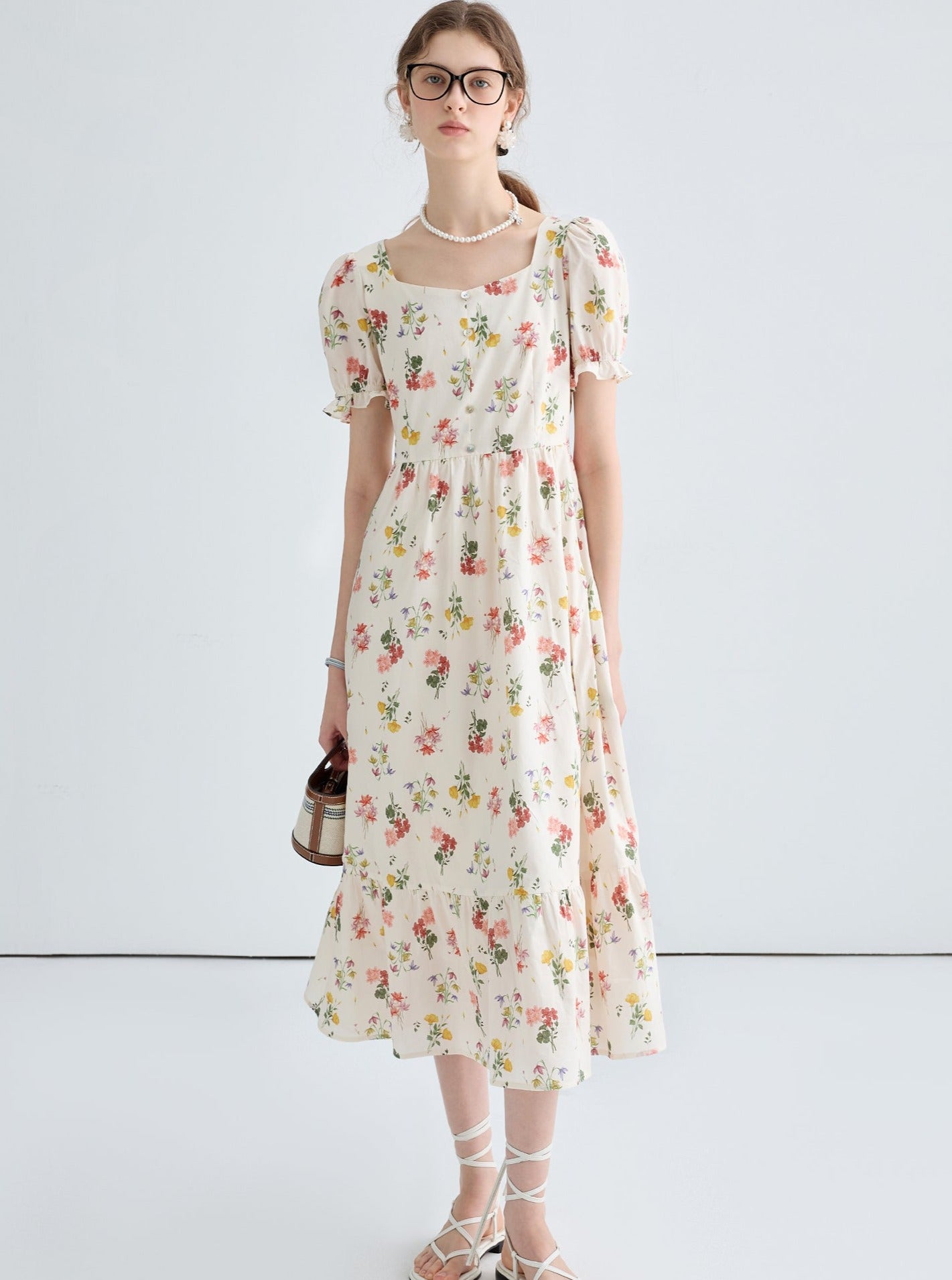 Vintage Floral Puff Sleeve Dress