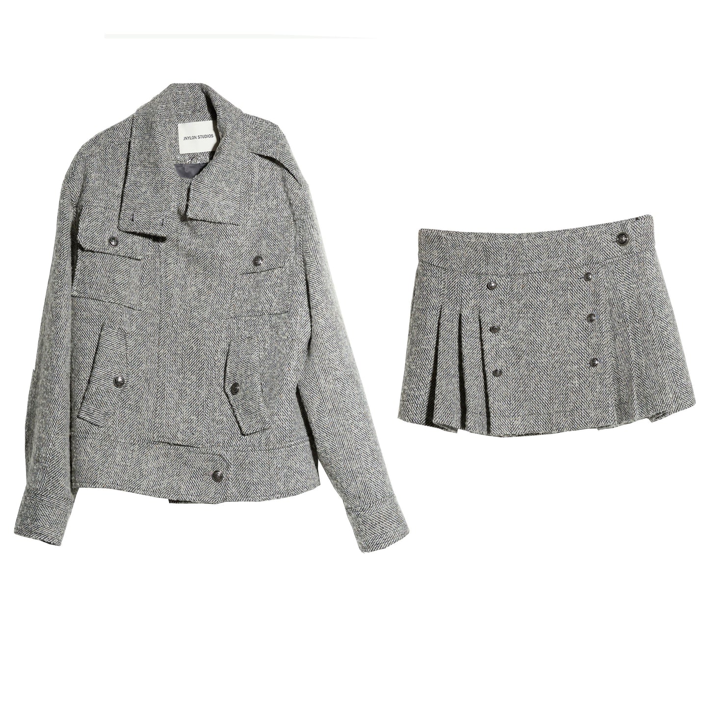 Herringbone Wool Silhouette Jacket Set-Up