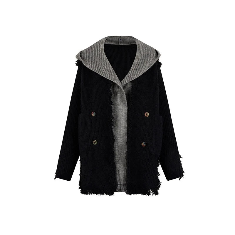 Hooded knitted cardigan jacket