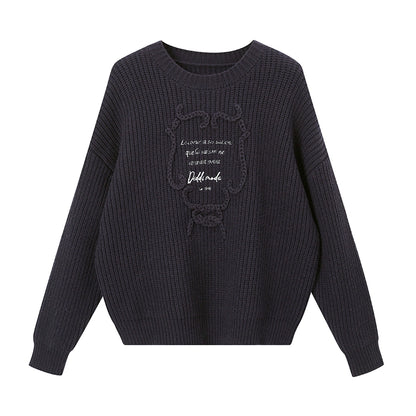 Ribbon Embroidery Crew Neck Sweater