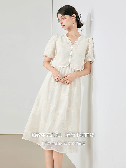 Chinese Style Puff Sleeve Dress