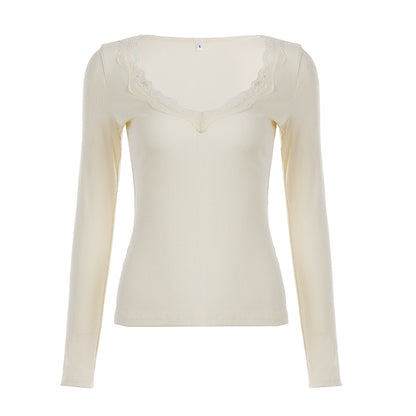 Lace-Trimmed Knit Top