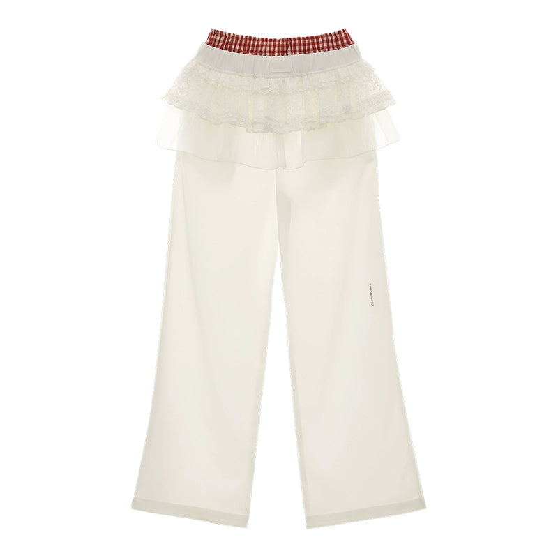 White Layered Wide-Leg Pants