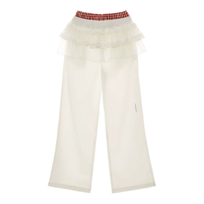 White Layered Wide-Leg Pants