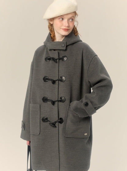 hooded mid-length tweed coat