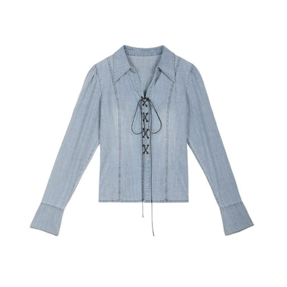 Strappy Washed Denim Slim Shirt