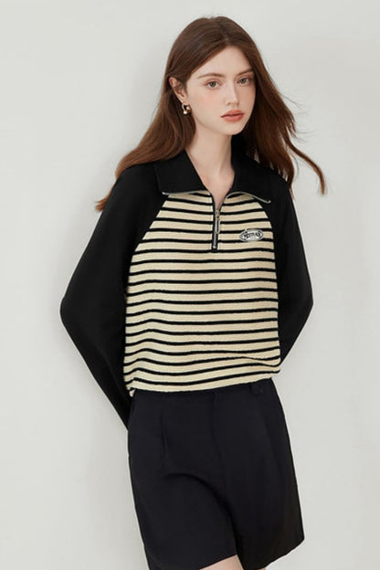 Half-Zip Striped Casual Top