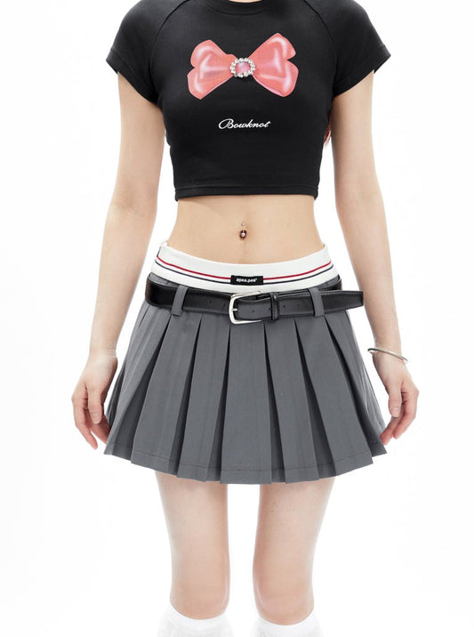 American waist slim pleated mini skirt