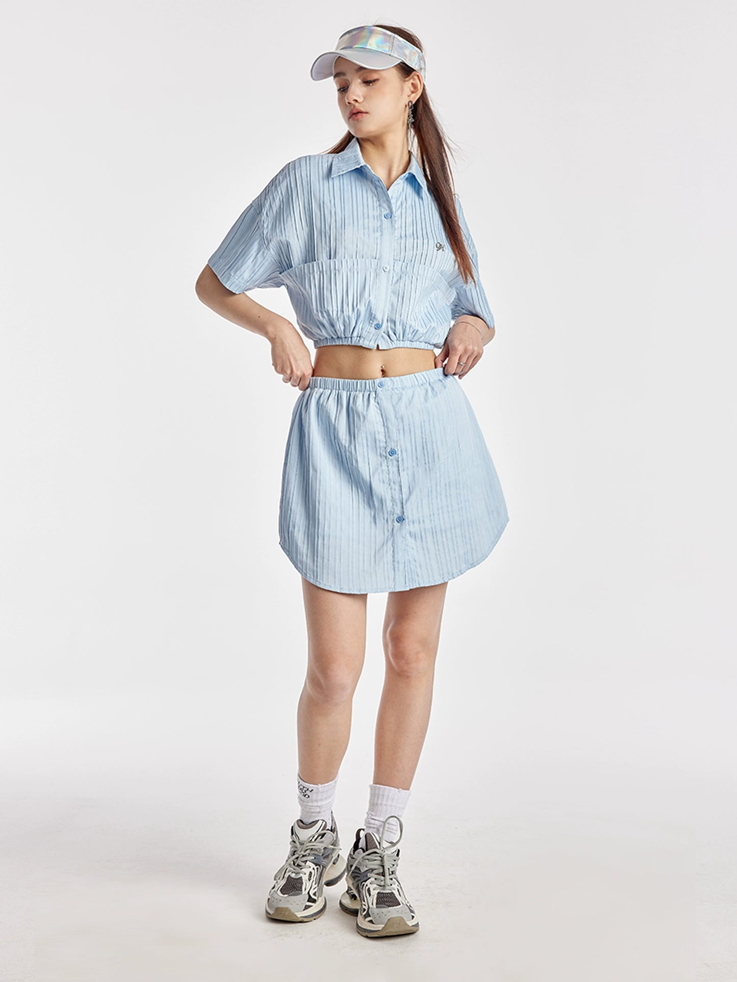 Sky Blue Striped Shirt Skirt