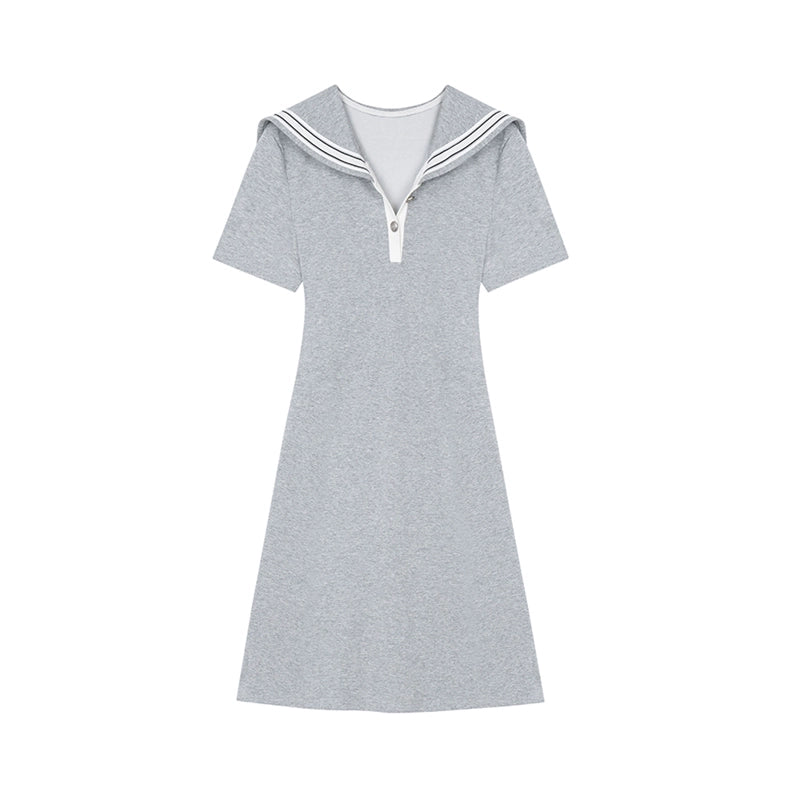 Flesh Covering Navy Collar Dress