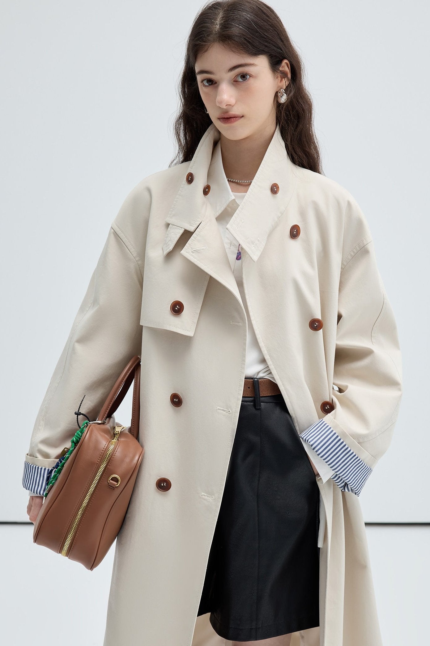 [lyocell + cotton] VEGA CHANG TRENCH COAT WOMEN'S MIDI LENGTH FALL 2024 STAND COLLAR COMMUTER JACKET