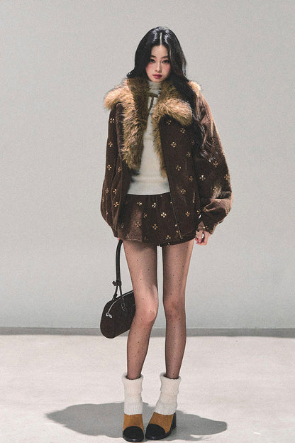 Maillard Wool Jacket With Skirt Set-Up