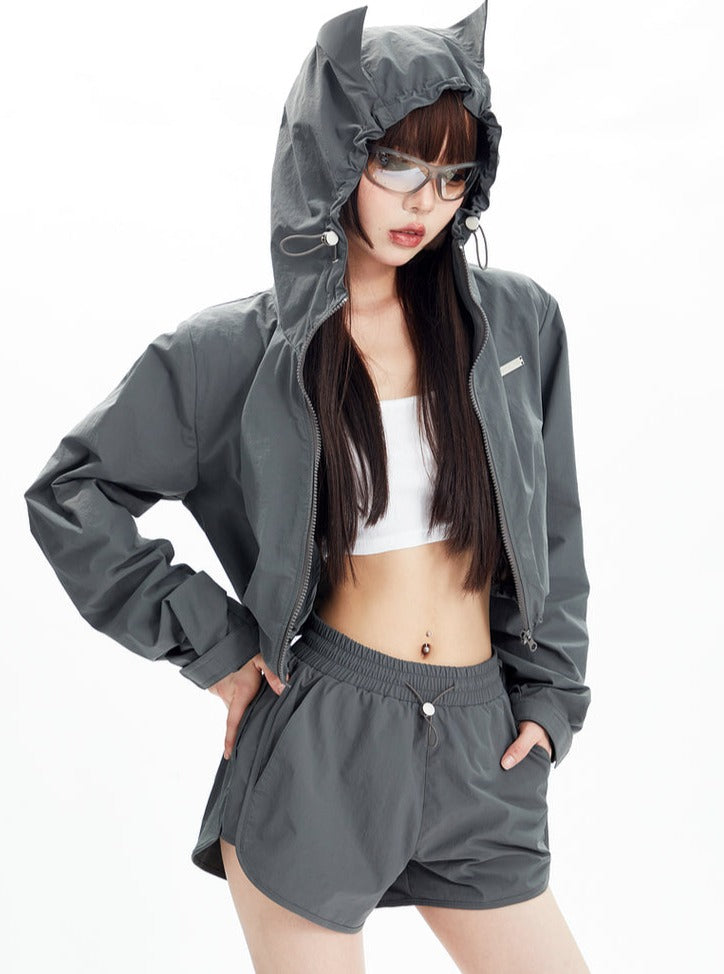 Hooded Casual Coat And Shorts Set