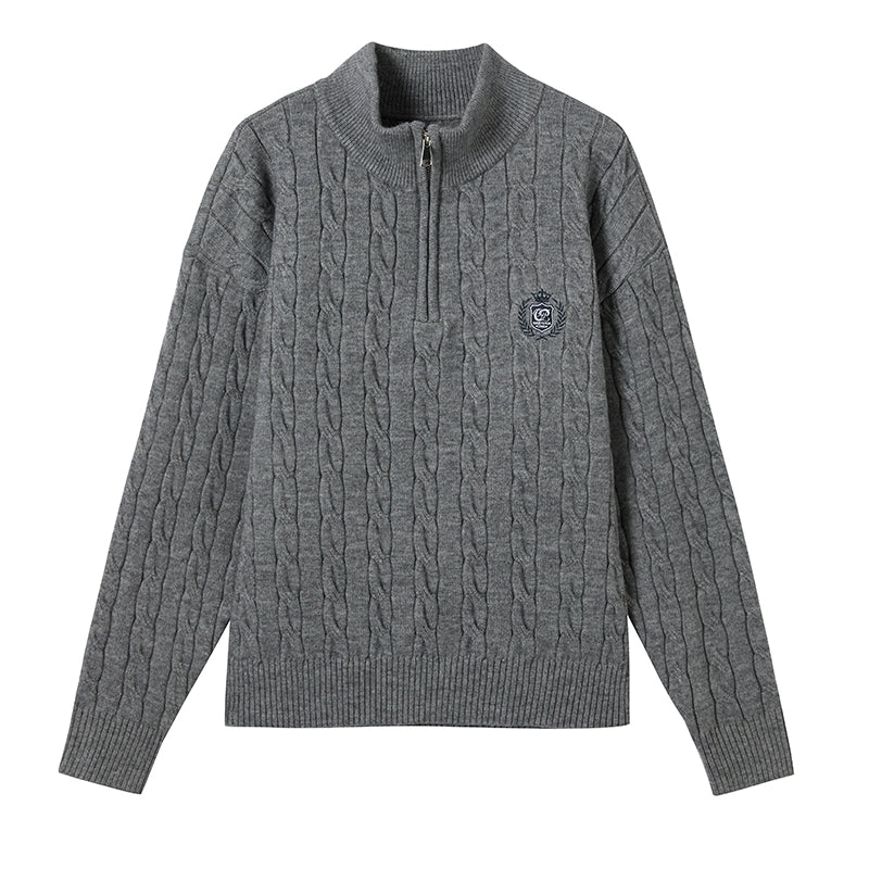 French Cable Knit Polo Sweater Top