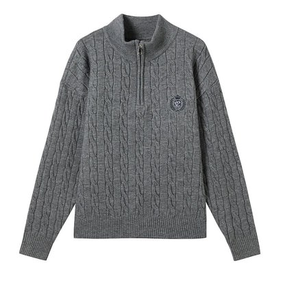 French Cable Knit Polo Sweater Top