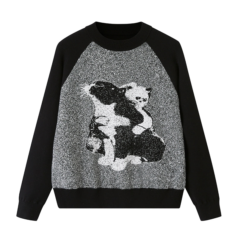 Cat Jacquard Raglan Sleeve Sweater