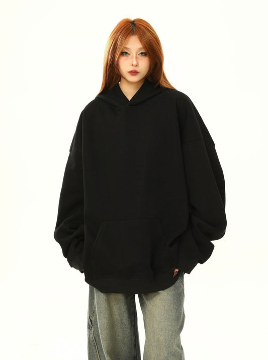 Solid color versatile hooded oversize sweatshirt