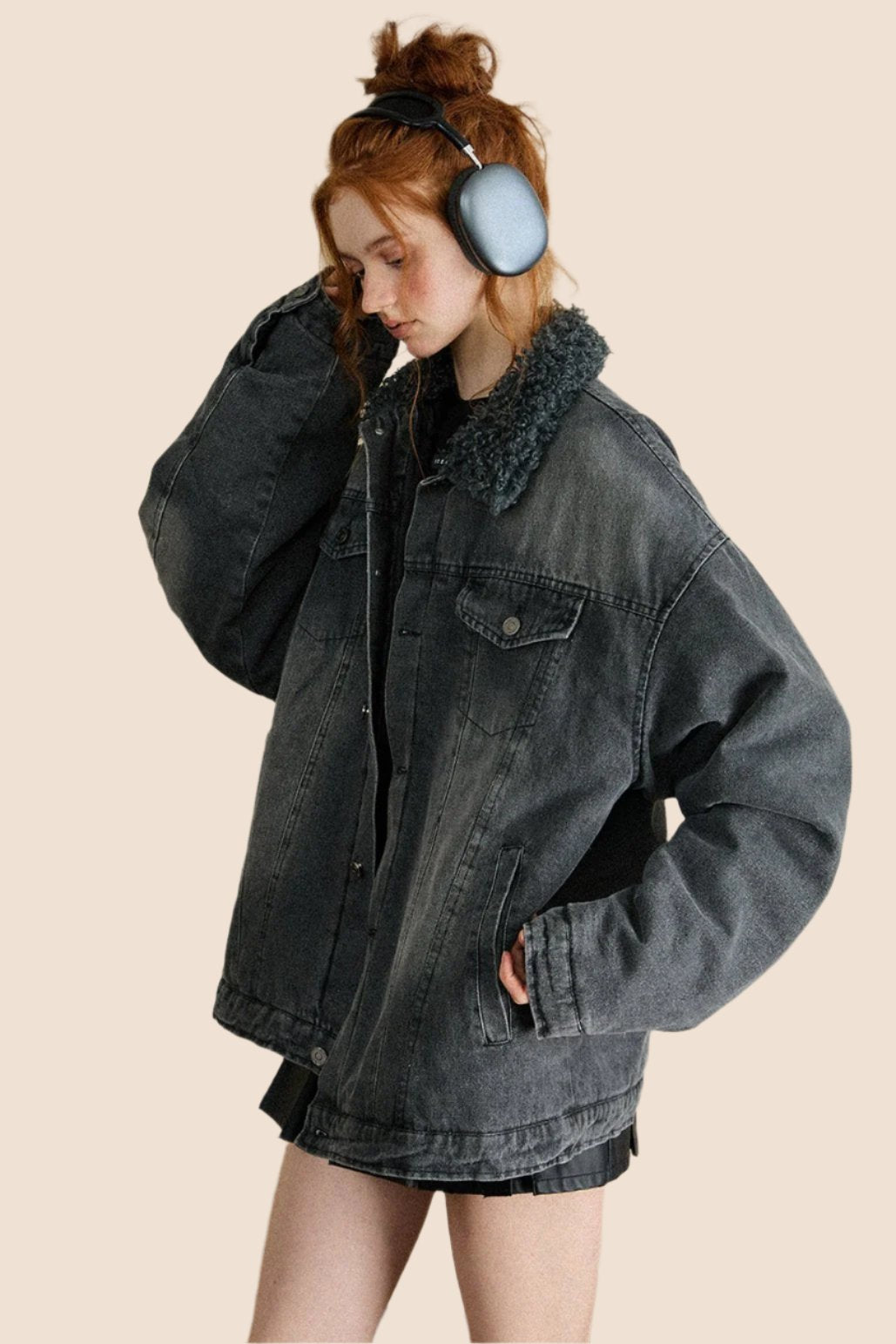 EZEK American Vintage Lambswool Stitched Washed Denim Jacket Women's Pre-Fall New Loose Casual Jacket Top