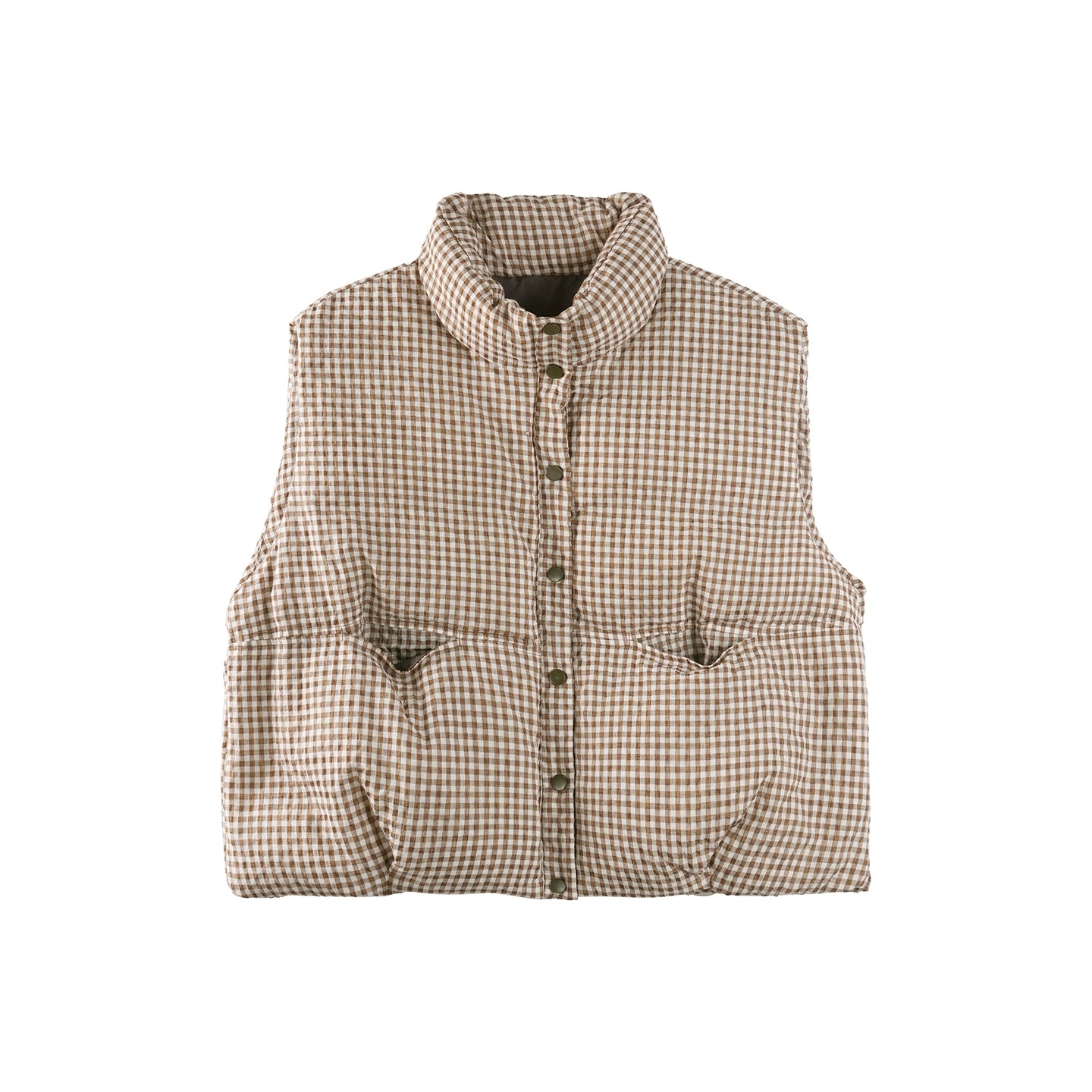 Linen Plaid Down Vest Jacket