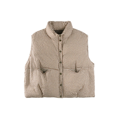 Linen Plaid Down Vest Jacket