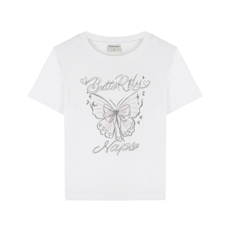 Original Hand Drawn Butterfly Print Short Top