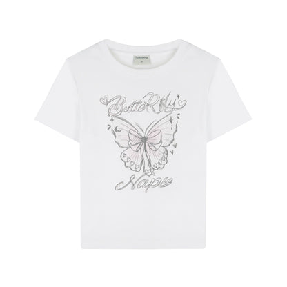 Original Hand Drawn Butterfly Print Short Top