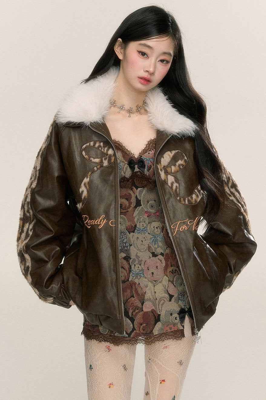 [On sale at 20 o'clock on September 26th] Loose and thin fur collar leather jacket women's autumn and winter