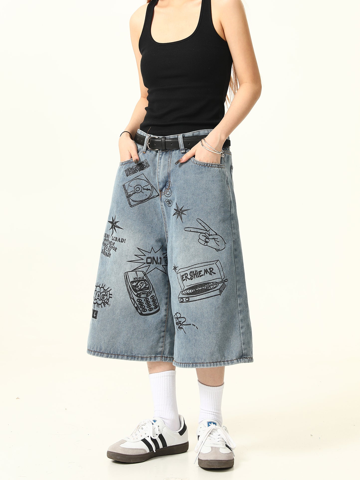 Graffiti Letter Denim Shorts Pants