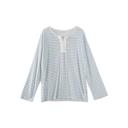 Nautical Blue Striped Tencel Long-Sleeved Smock