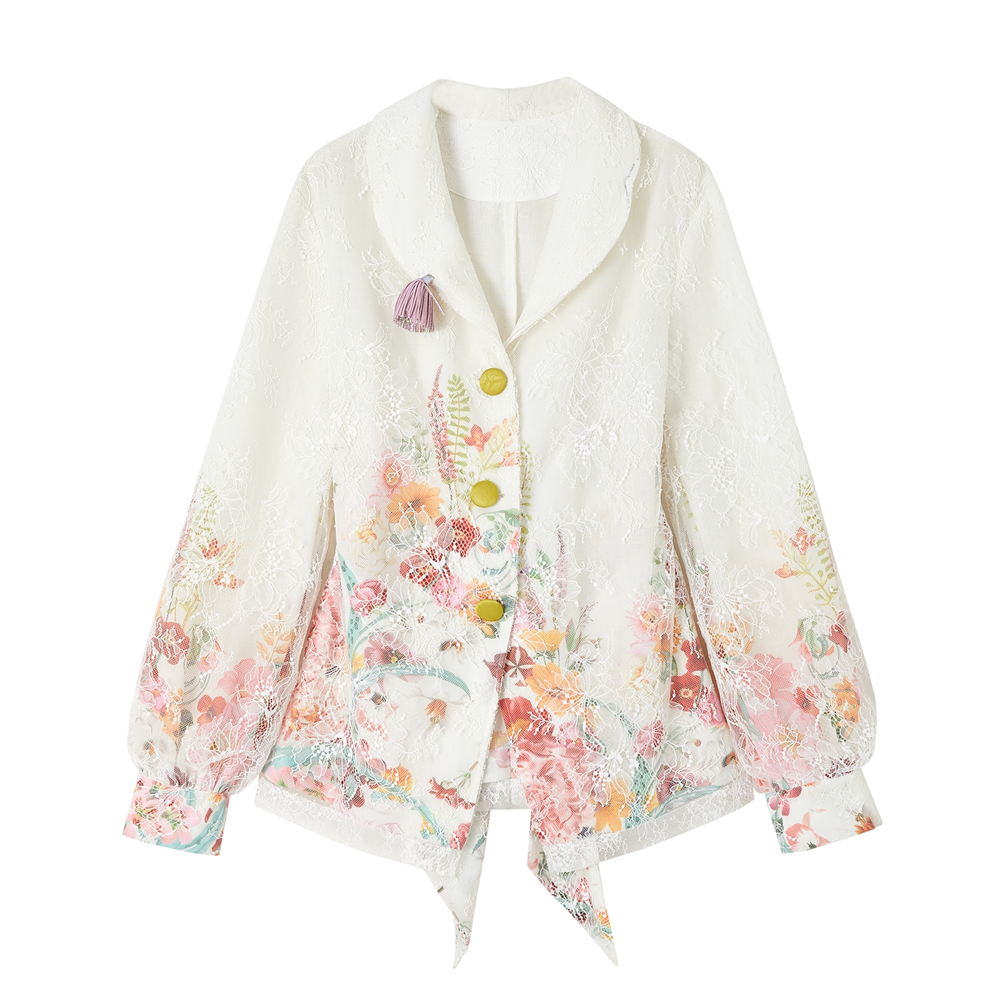 Color-Blocked Lace Blazer