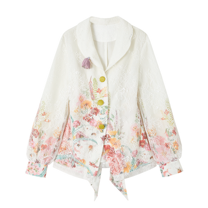 Color-Blocked Lace Blazer