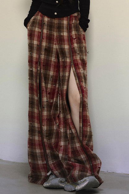 Art Academy Plaid Wide-Leg Pants