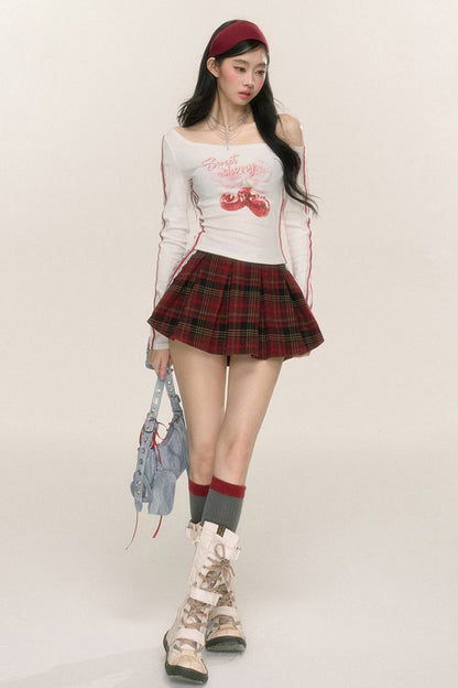 Red Plaid Scottish Lace Skirt