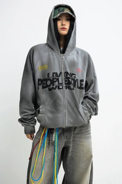 Distressed Gradient Grey Hoodie Jacket