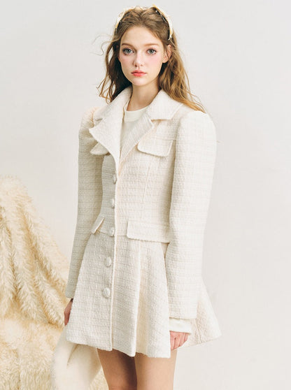 Mid-length pleated waist woolen jacket