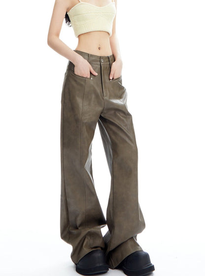 Loose Wide Leg PU Leather Pants