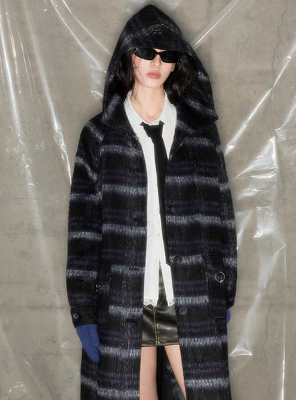 Plaid universe tweed hooded coat