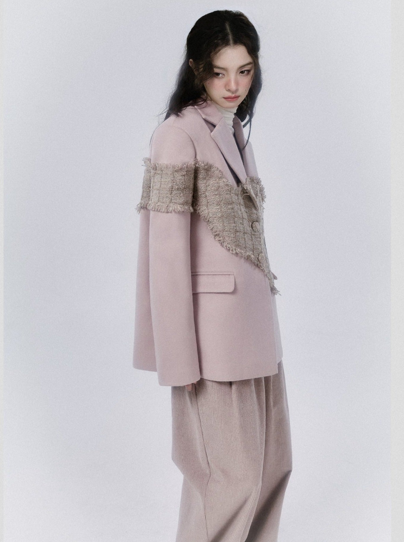 Pink Loose Stitching Blazer Coat