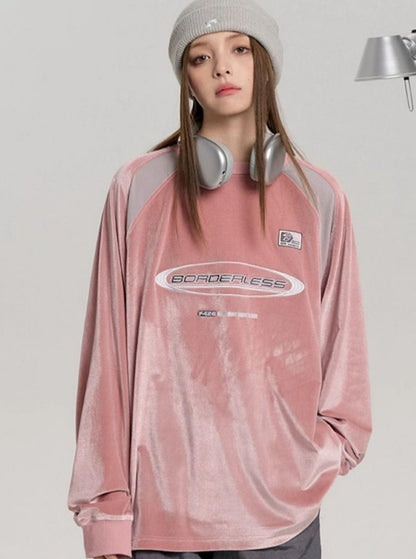 Velvet Round Neck Stitched Sweatshirt