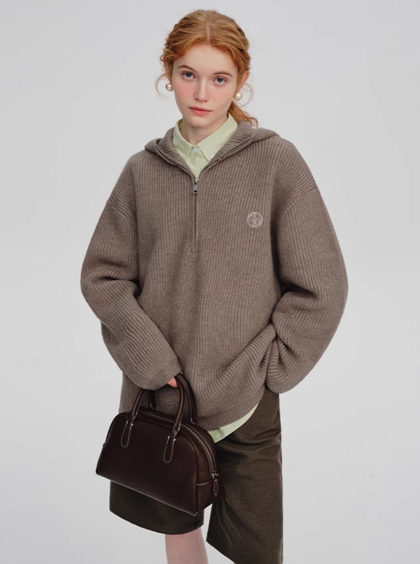 Maillard hooded half-zipper sweater